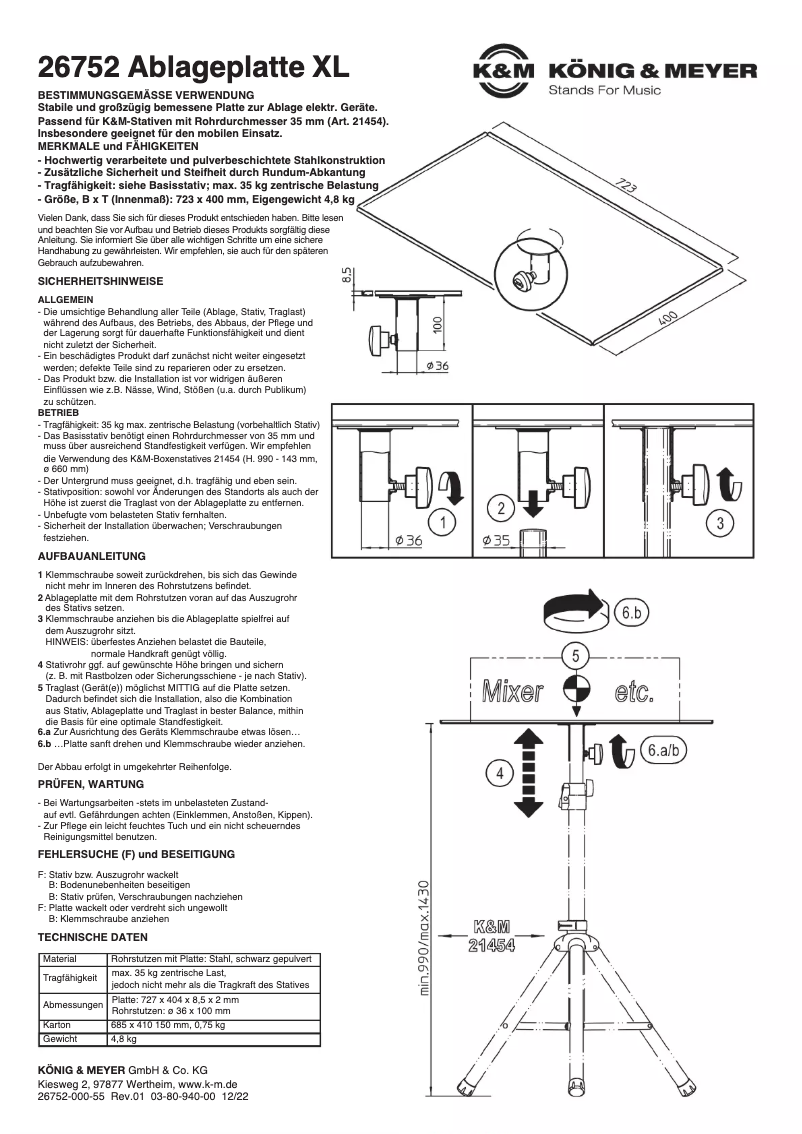 Page n°1 - Manuel utilisateur Konig & Meyer 26752