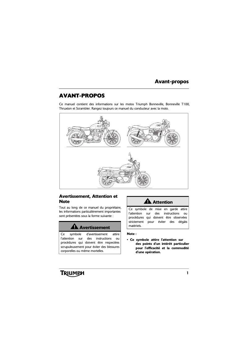 Page 1 de la notice Manuel utilisateur Triumph Thruxton (2008)