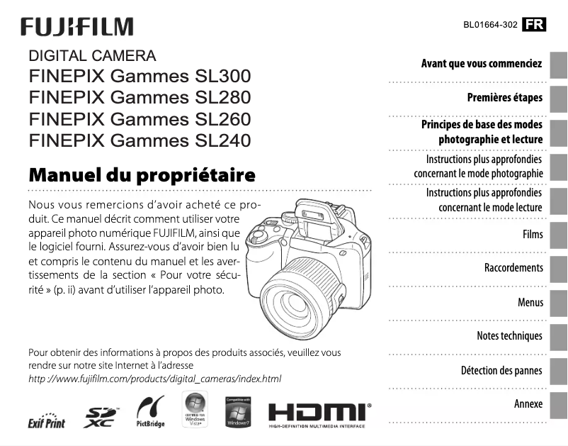 Page n°1 - Manuel utilisateur Fujifilm FinePix SL280