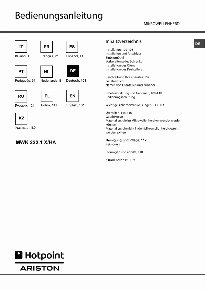 Image de la première page du manuel de l'appareil MWK 222.1