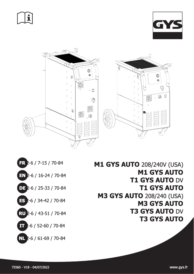 Page 1 de la notice Manuel utilisateur GYS M3 GYS Auto