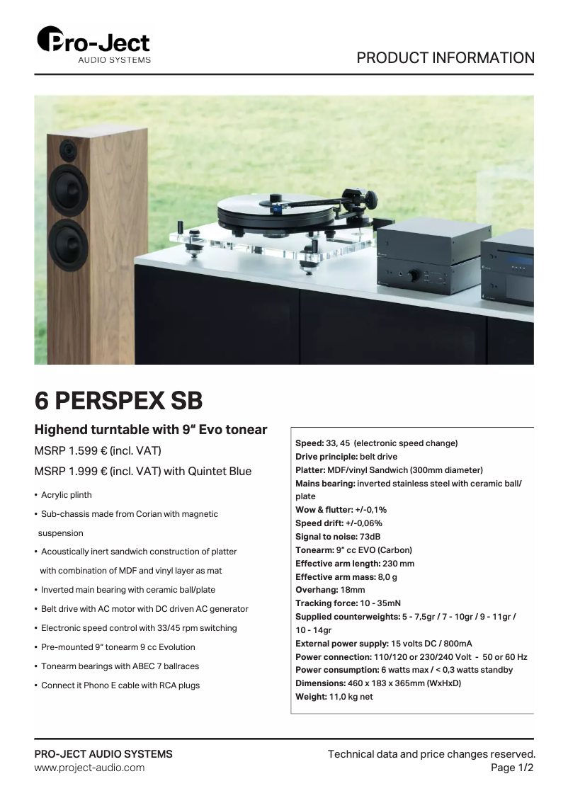 Page 1 de la notice Manuel utilisateur Pro-Ject 6 PerspeX SB