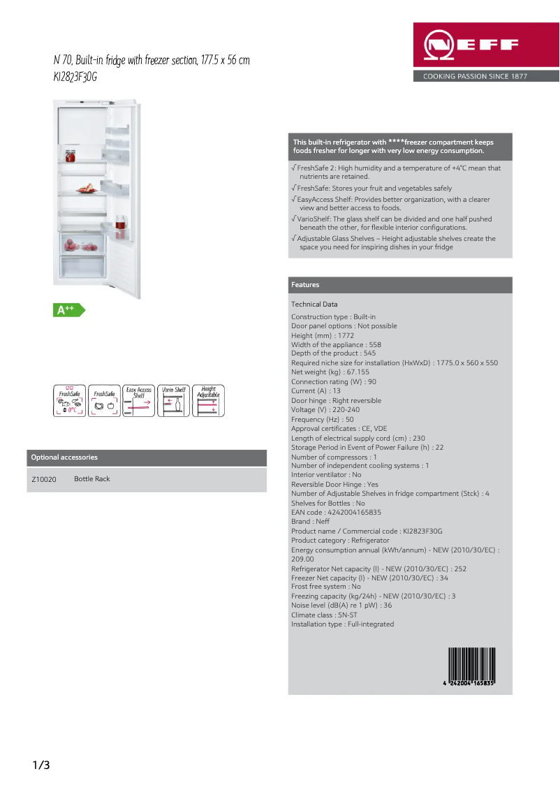 Page n°1 - Fiche technique Neff KI2823F30G