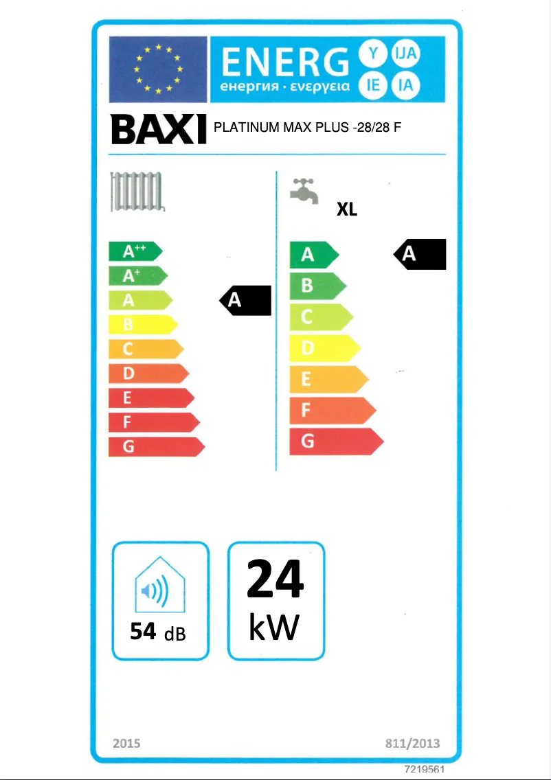 Page 1 de la notice Label énergétique Baxi Platinum MAX Plus