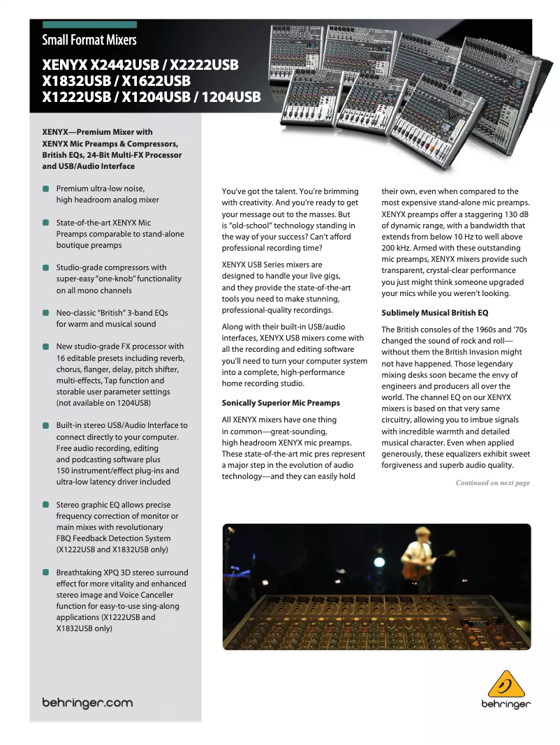 Page n°1 - Brochure Behringer Xenyx X1622USB