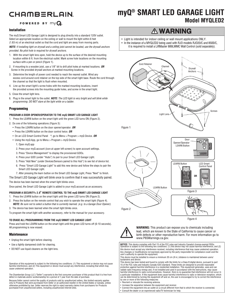 Page n°1 - Manuel utilisateur Chamberlain MYQLED2
