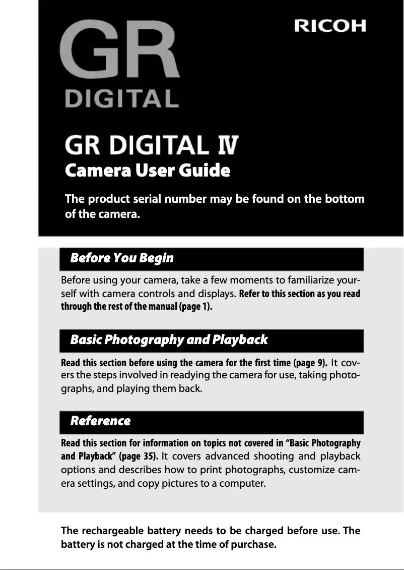 Page 1 de la notice Manuel utilisateur Pentax Digital IV