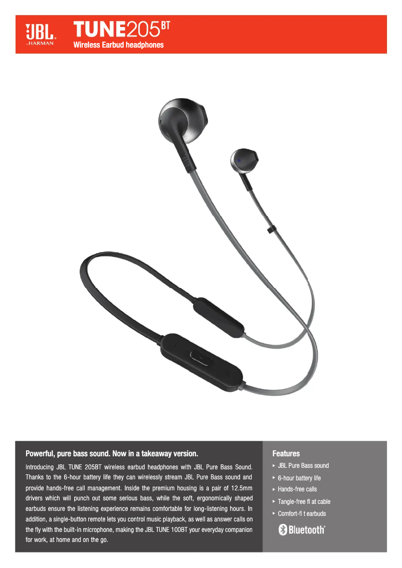 Page n°1 - Fiche technique JBL Tune 205BT
