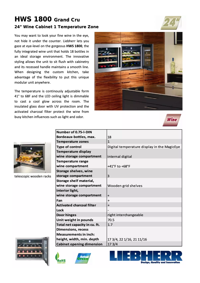Page 1 de la notice Fiche technique Liebherr HWS-1800