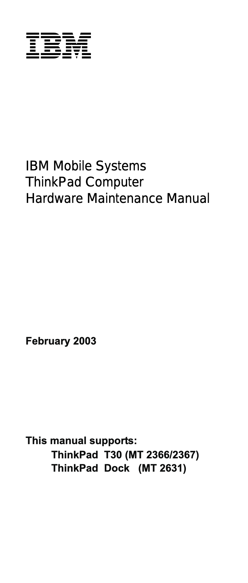 Page 1 de la notice Manuel utilisateur IBM ThinkPad T30