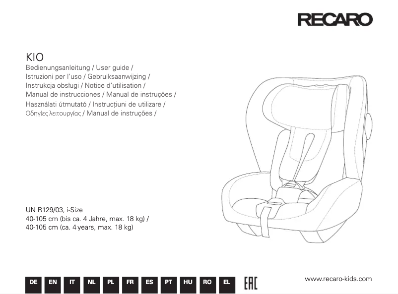 Página 1 del manual Manual de usuario Recaro Kio