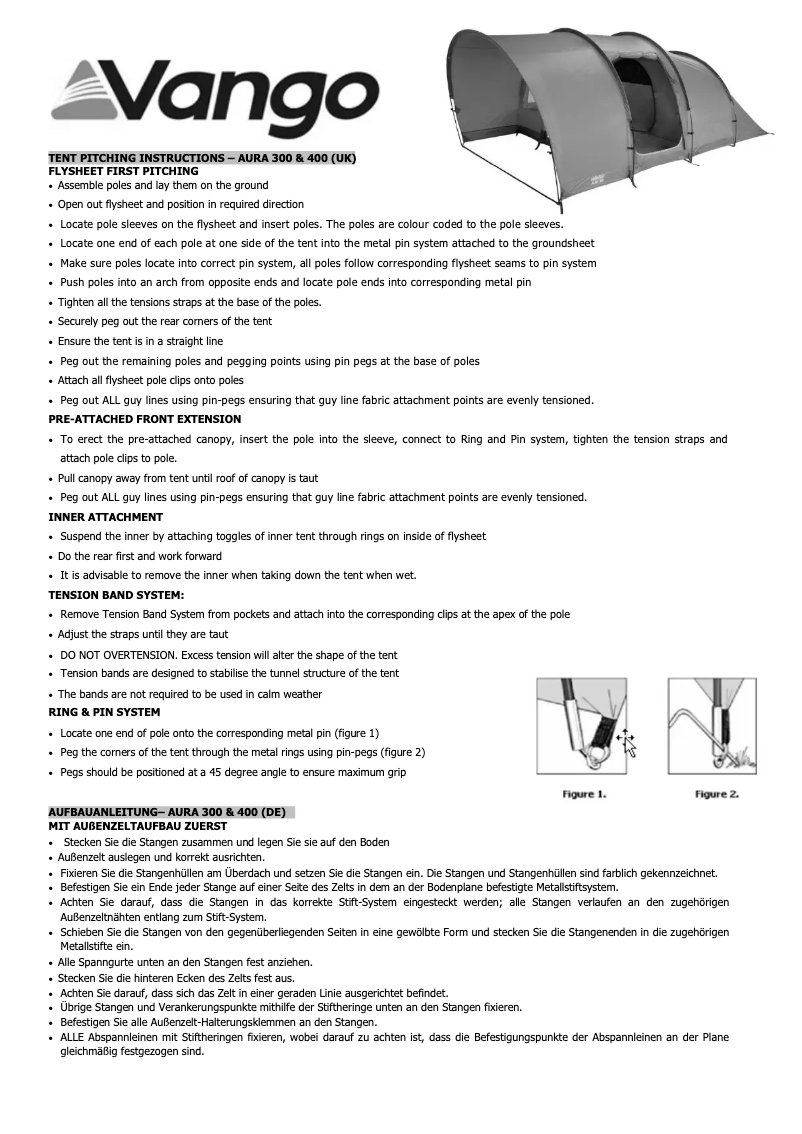Página 1 del manual Manual de usuario Vango Aura 300