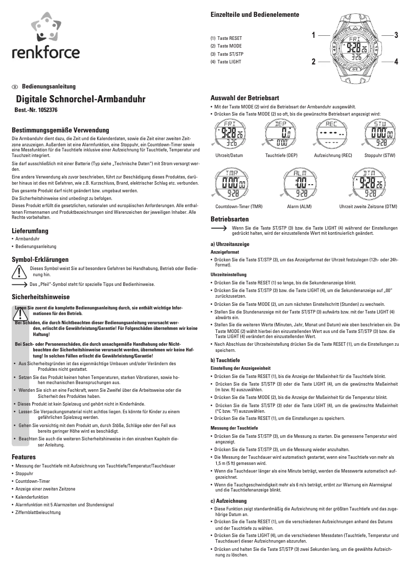 Page n°1 - Manuel utilisateur Renkforce 1052376
