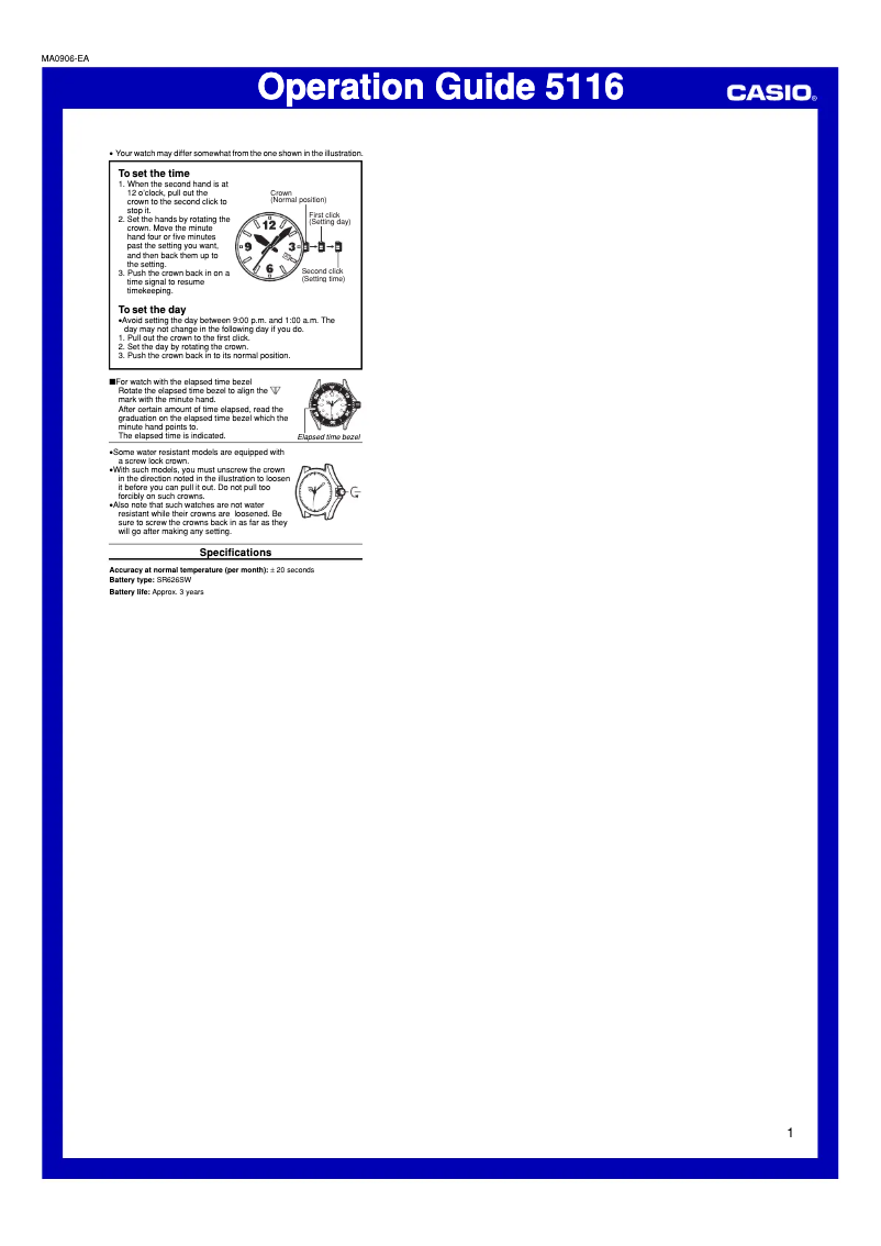 Page 1 de la notice Manuel utilisateur Casio MTF-E001-7AVEF