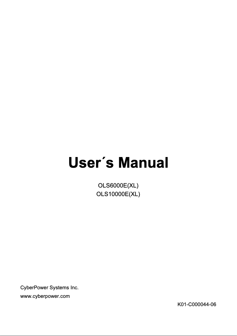Page 1 de la notice Manuel utilisateur CyberPower OLS6000E
