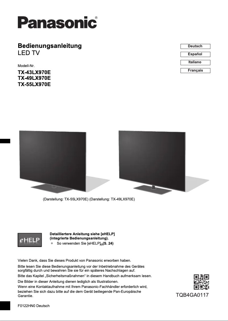 Image de la première page du manuel de l'appareil TX-49LX970E