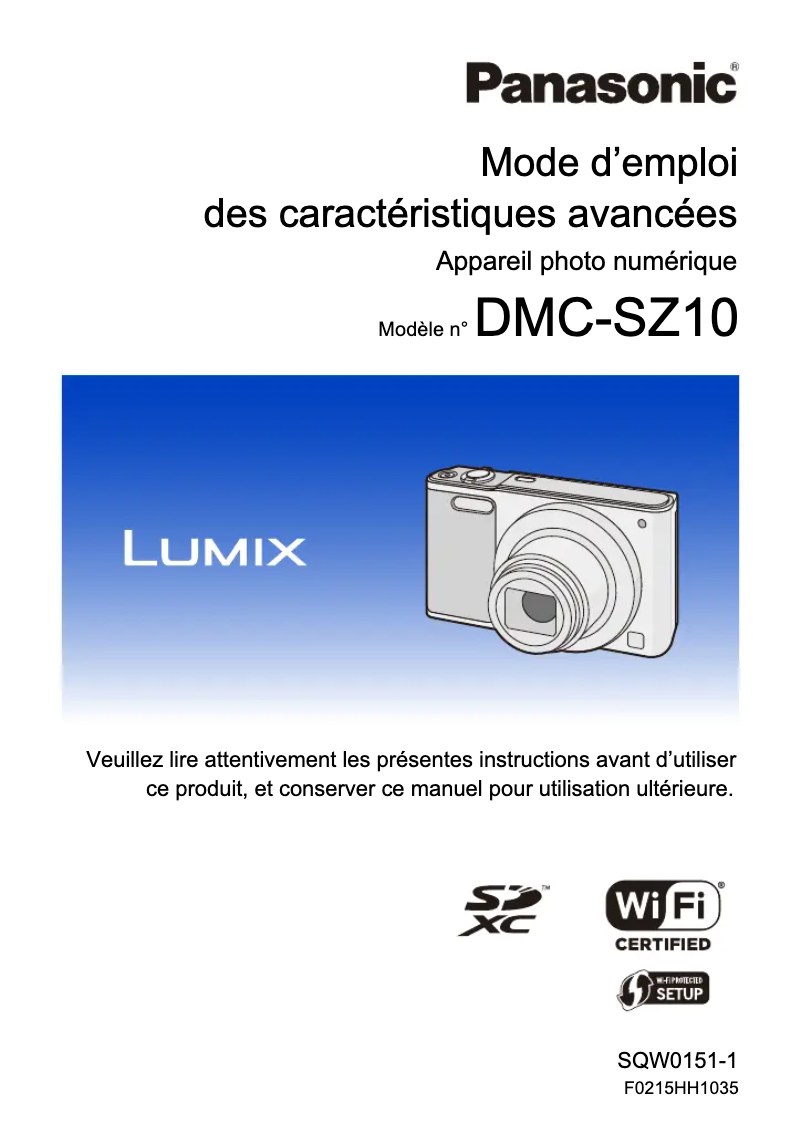 Image de la première page du manuel de l'appareil Lumix DMC-SZ10