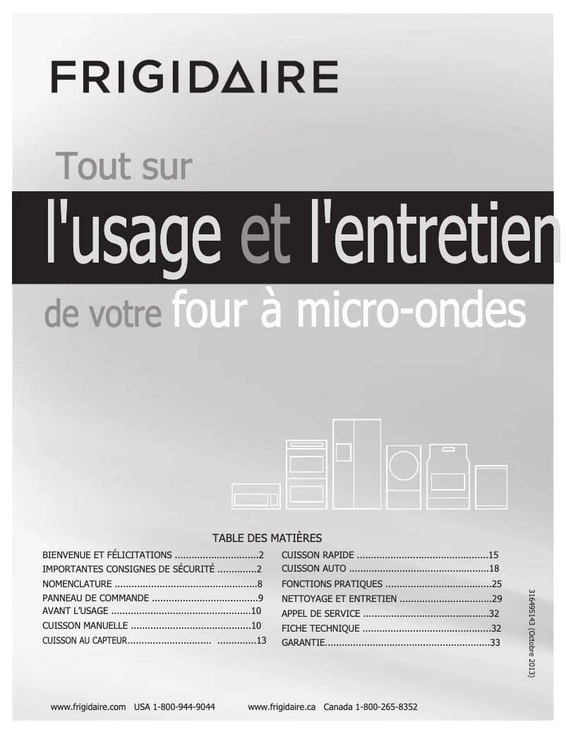 Page n°1 - Manuel utilisateur Frigidaire FGMV175QF