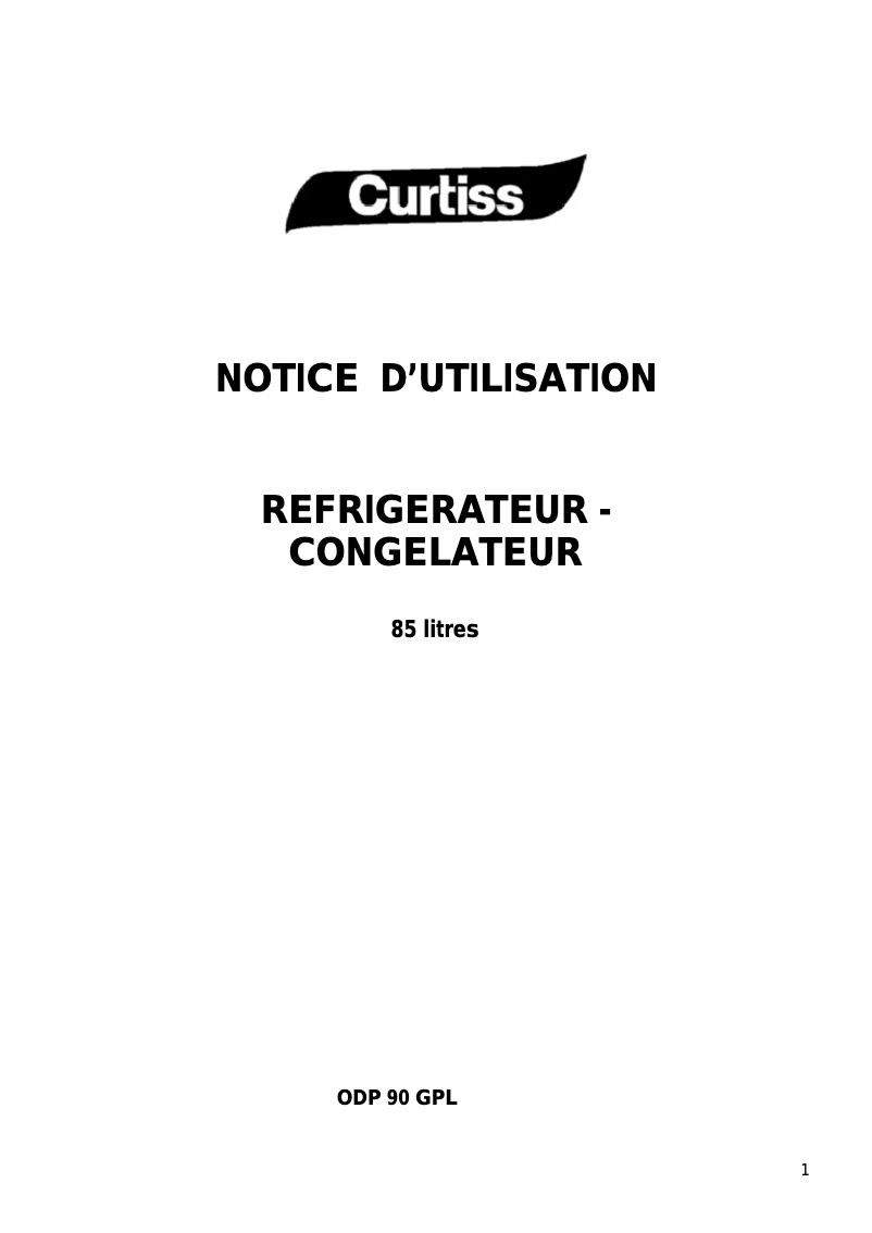 Page 1 de la notice Manuel utilisateur Curtiss ODP 90 GPL