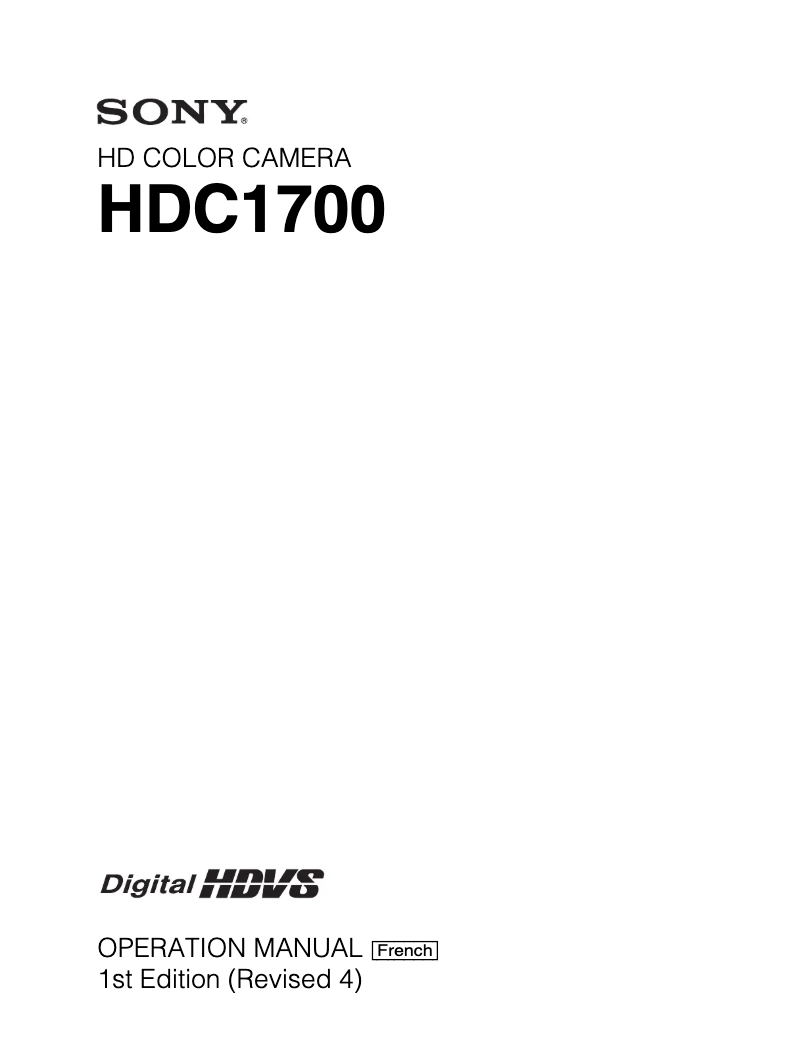 Page n°1 - Manuel utilisateur Sony HDC-1700