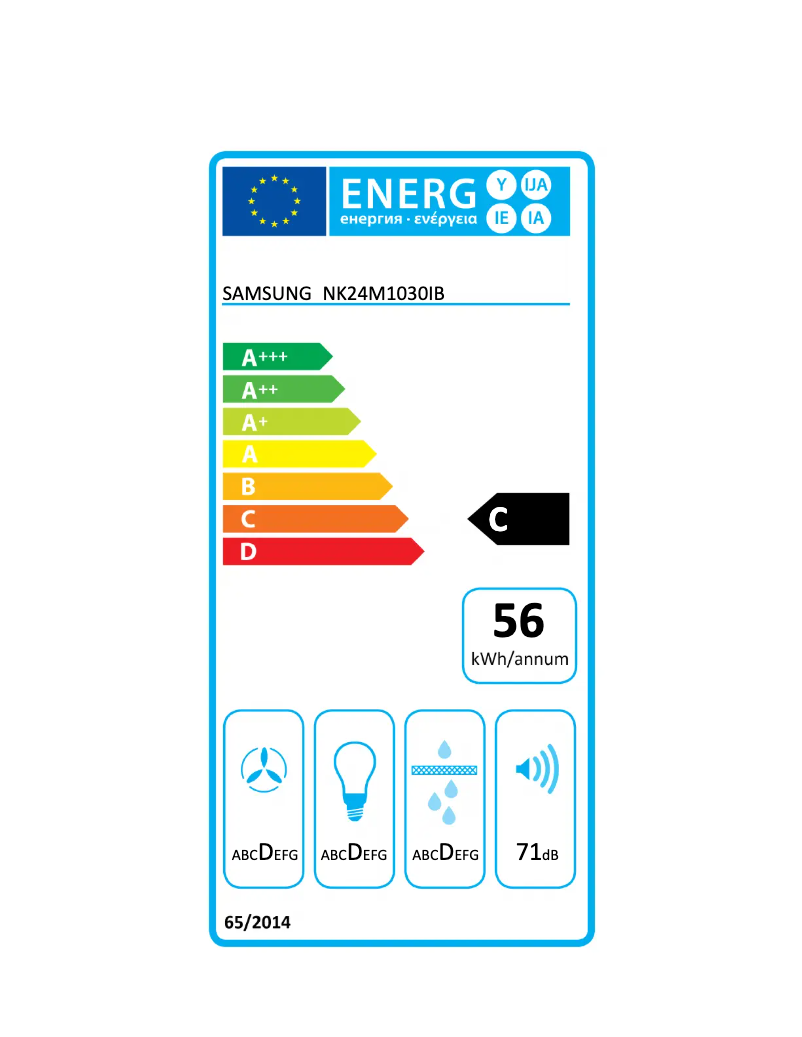 Page 1 de la notice Label énergétique Samsung NK24M1030IB