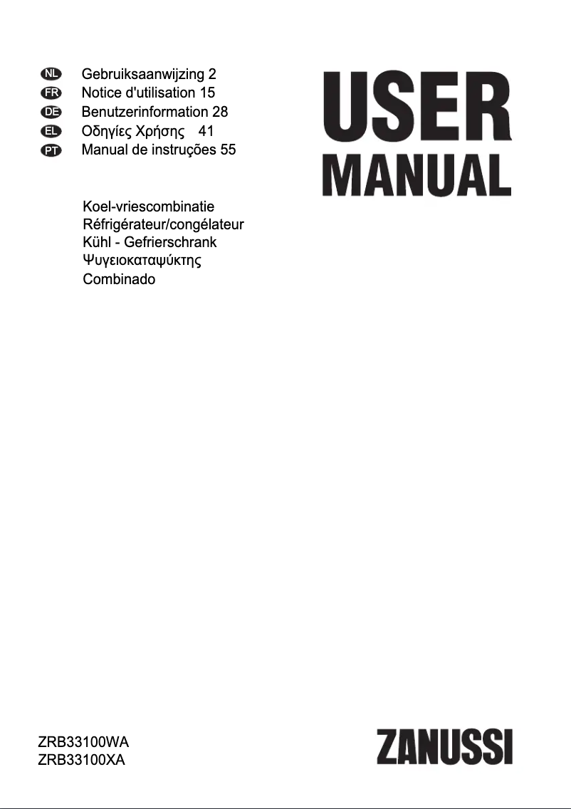 Page n°1 - Manuel utilisateur Zanussi ZRB33100XA