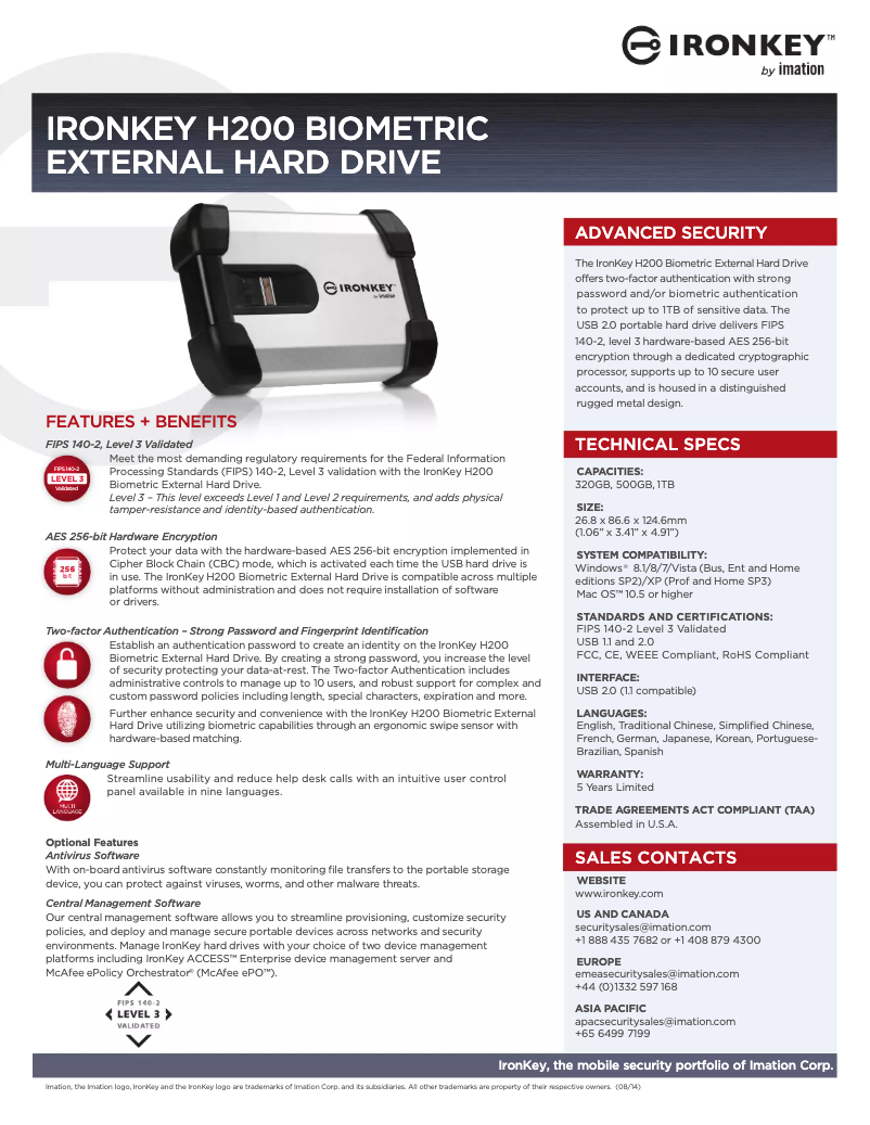 Page n°1 - Manuel utilisateur Ironkey H200