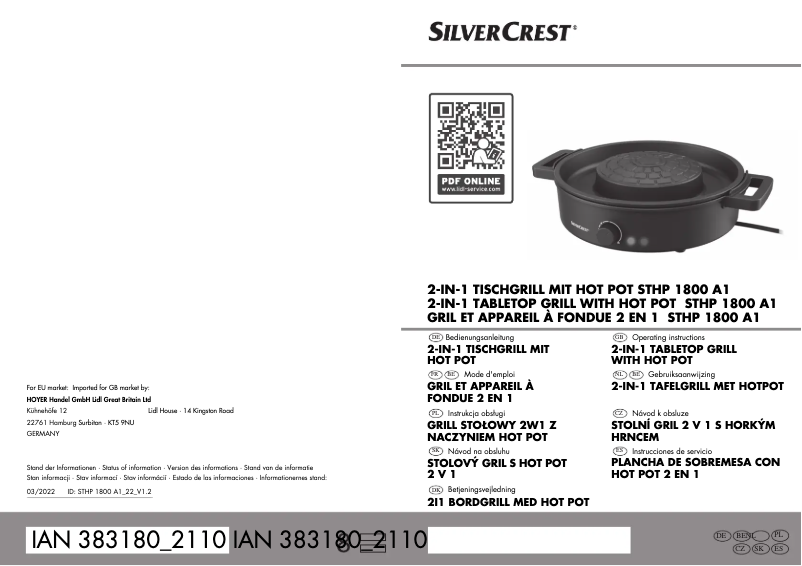 Image de la première page du manuel de l'appareil STHP 1800 A1