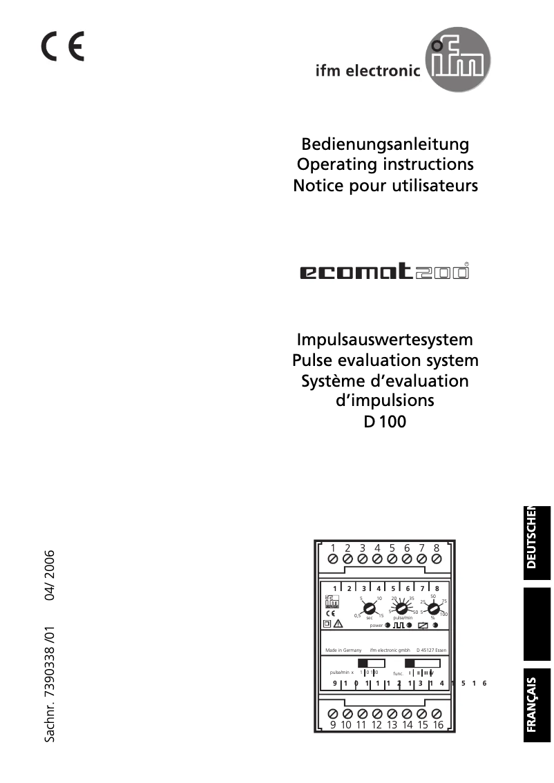 Page n°1 - Manuel utilisateur IFM DD1001