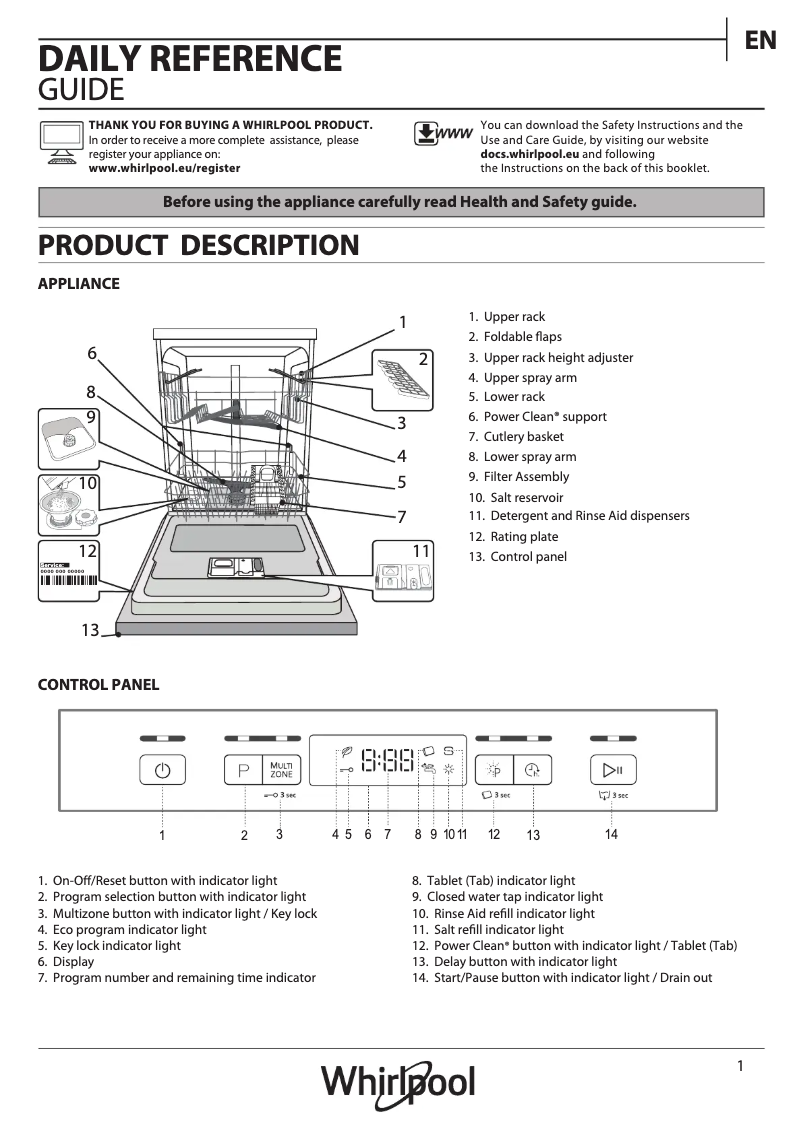 Page 1 de la notice Manuel utilisateur Whirlpool WFC 3C22 P X