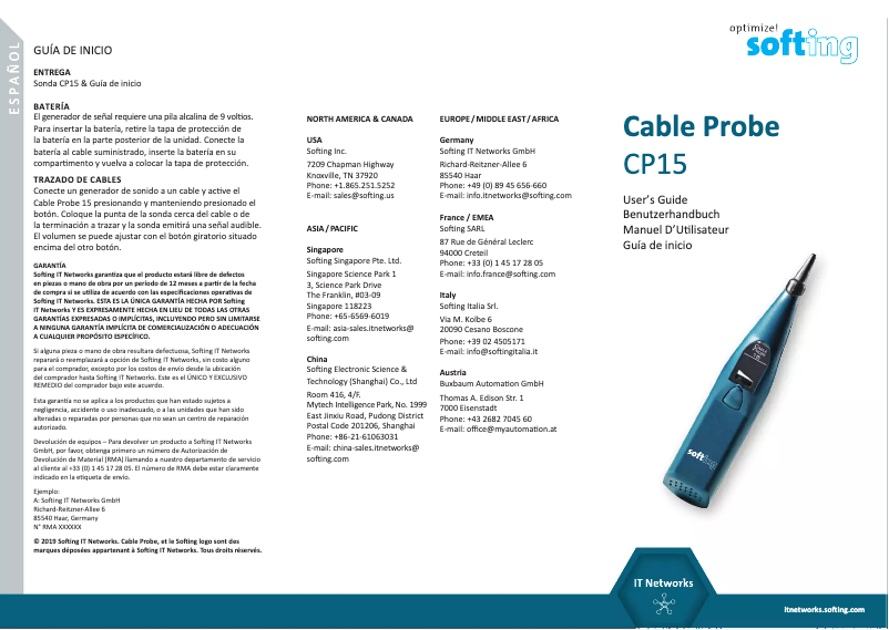 Page 1 de la notice Manuel utilisateur Softing CT15