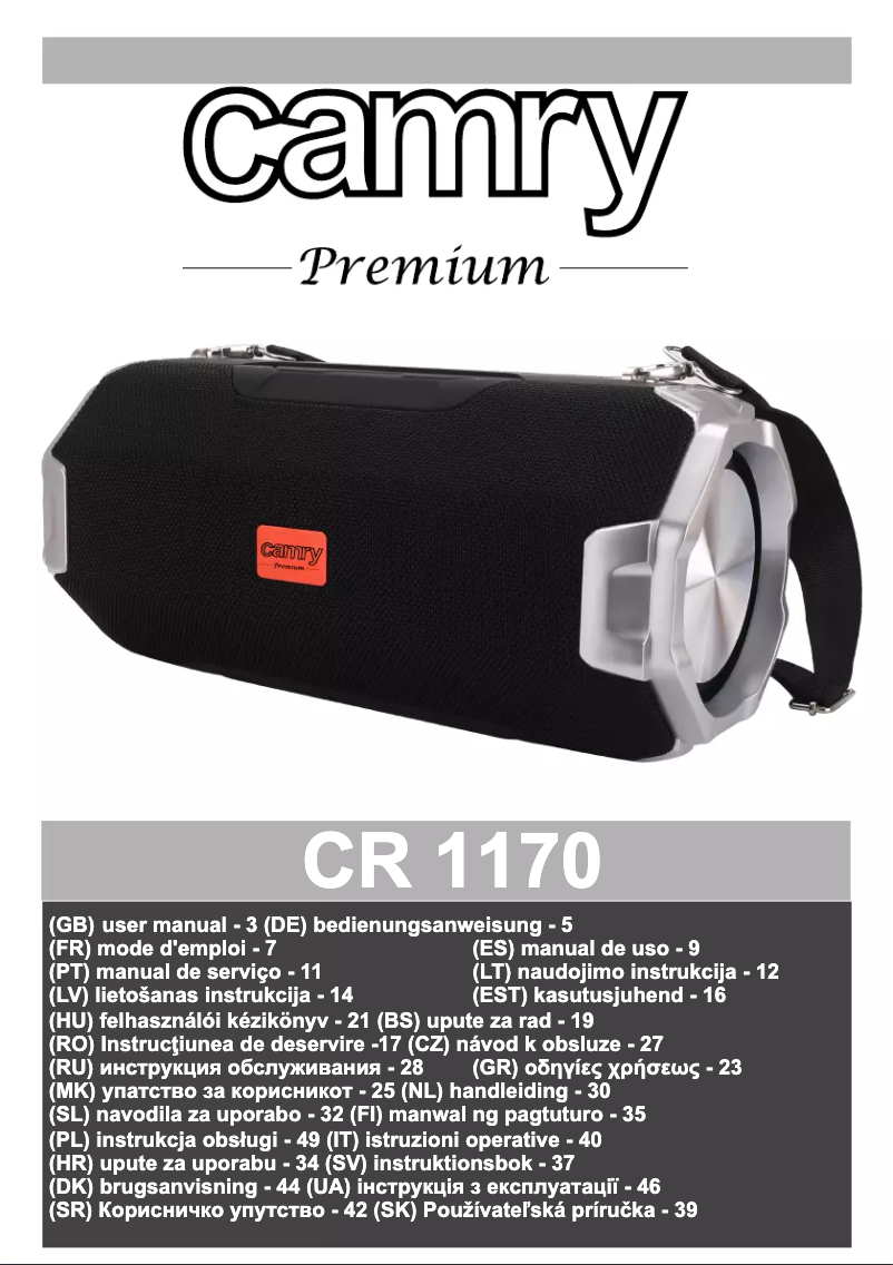 Page 1 de la notice Manuel utilisateur Camry CR 1170