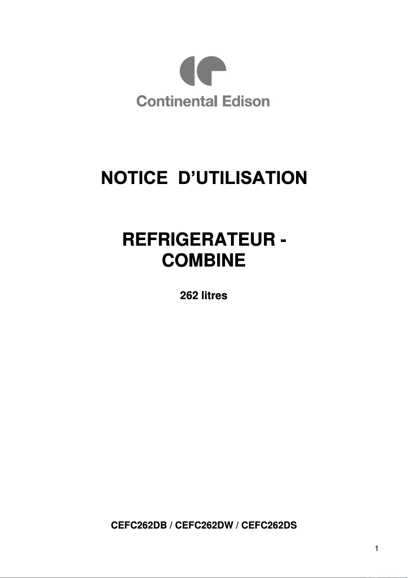 Page 1 de la notice Manuel utilisateur Continental Edison CEFC262DS
