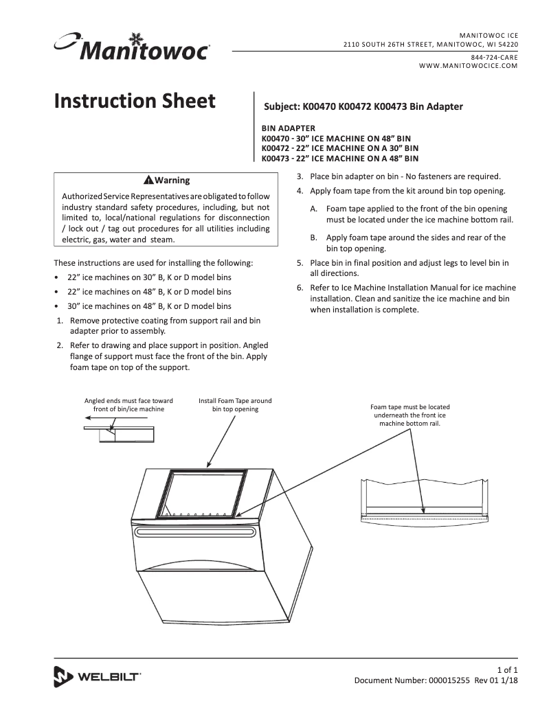 Page 1 de la notice Manuel utilisateur Manitowoc K00470