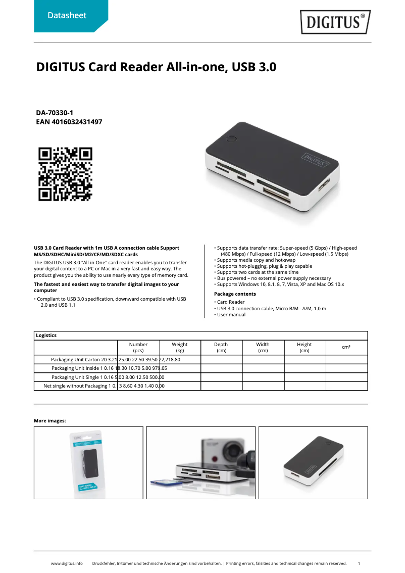 Page 1 de la notice Fiche technique Digitus DA-70330-1