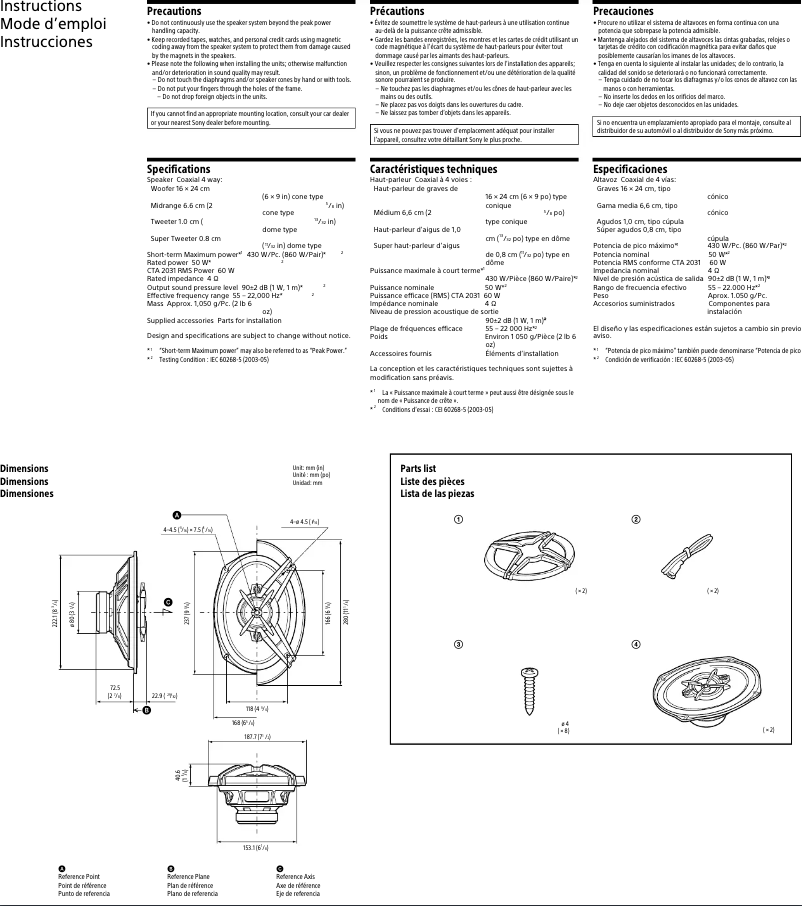 Page 1 de la notice Manuel utilisateur Sony XS-R6946