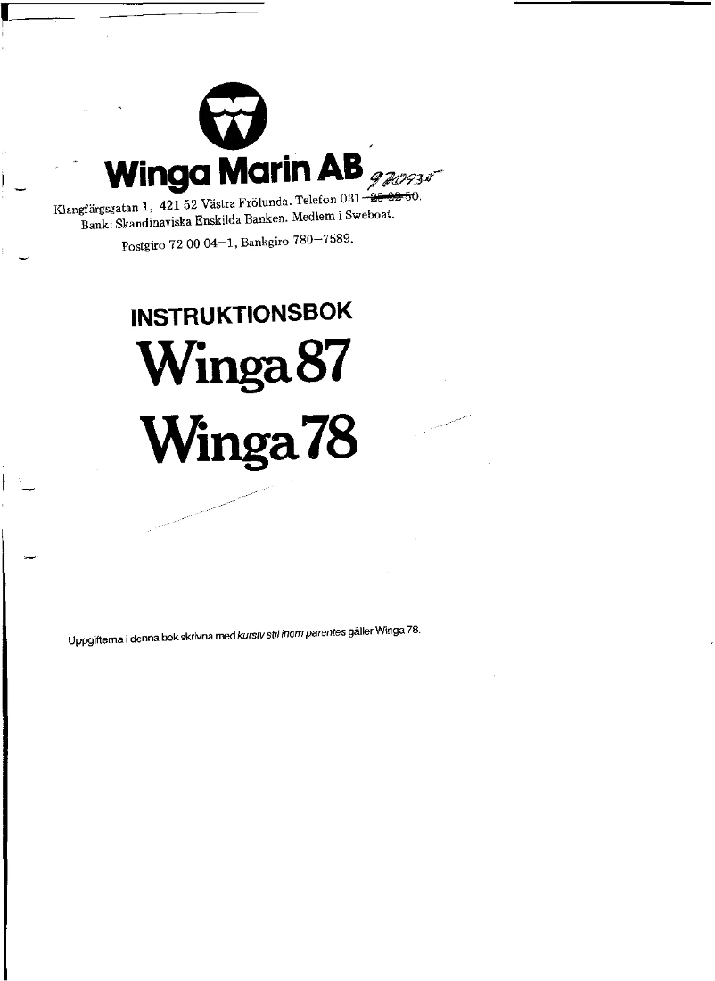 Page 1 de la notice Manuel utilisateur Winga 87