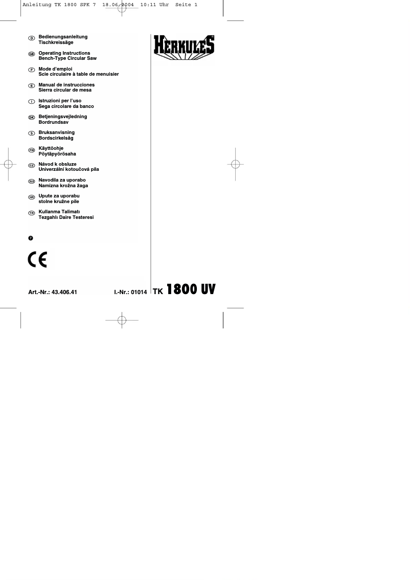 Page n°1 - Manuel utilisateur Herkules TK 1800 UV