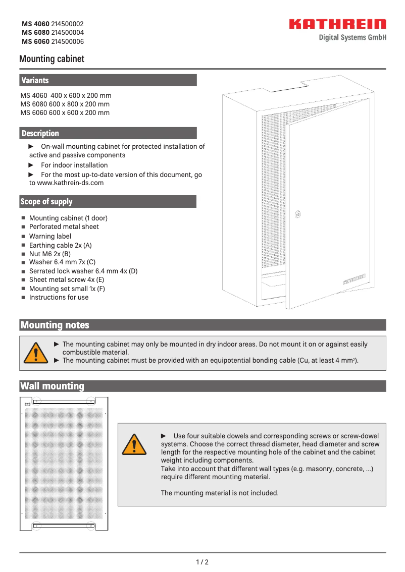 Page 1 de la notice Manuel utilisateur Kathrein MS 4060