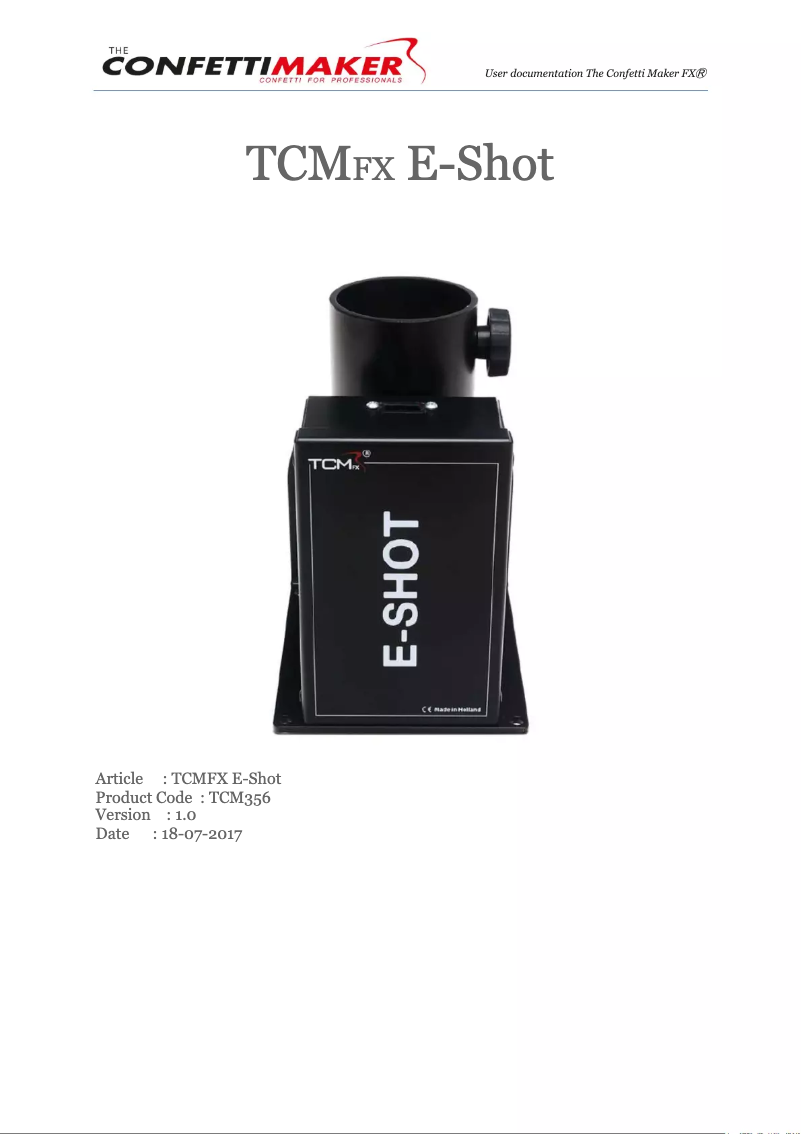 Page 1 de la notice Manuel utilisateur TCM FX E-Shot