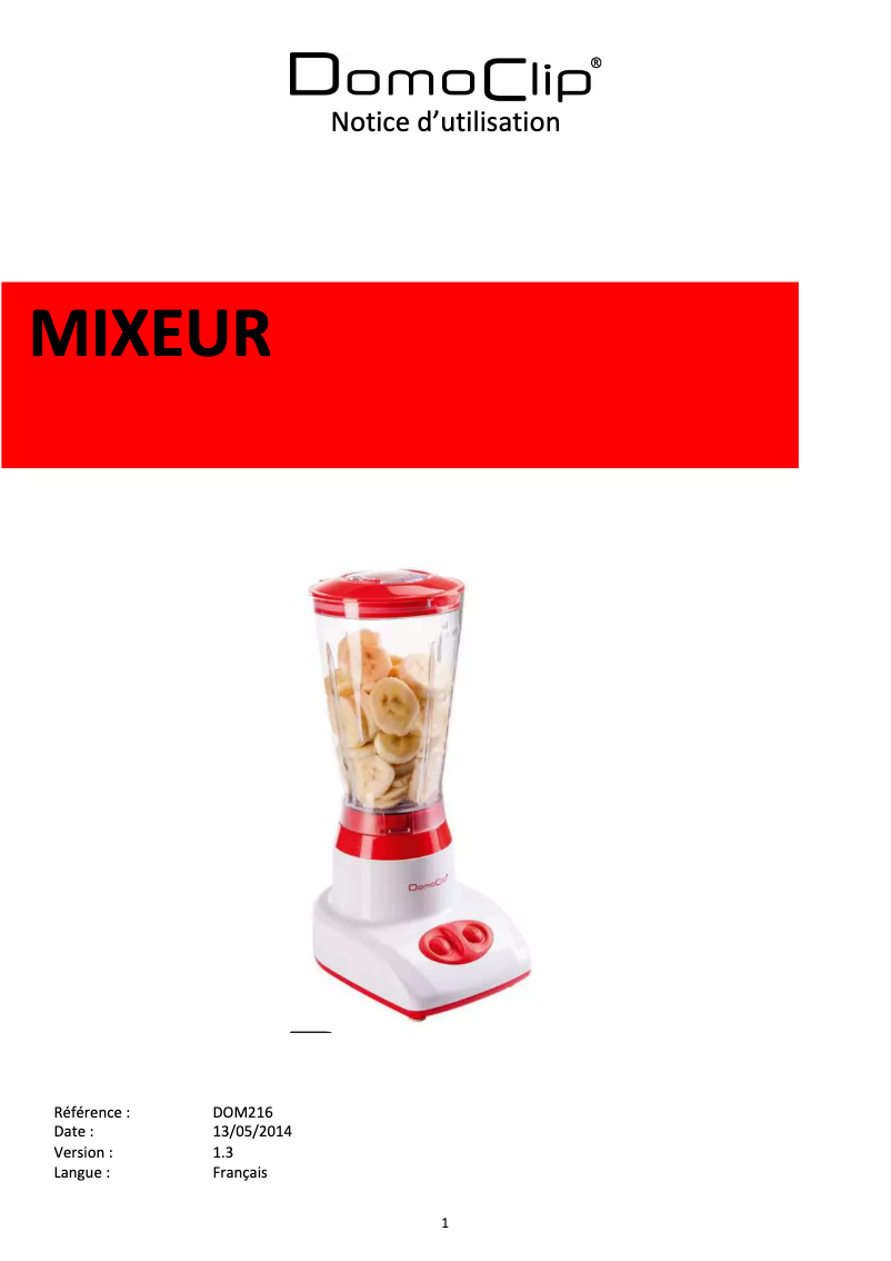 Page n°1 - Manuel utilisateur Domoclip DOM216