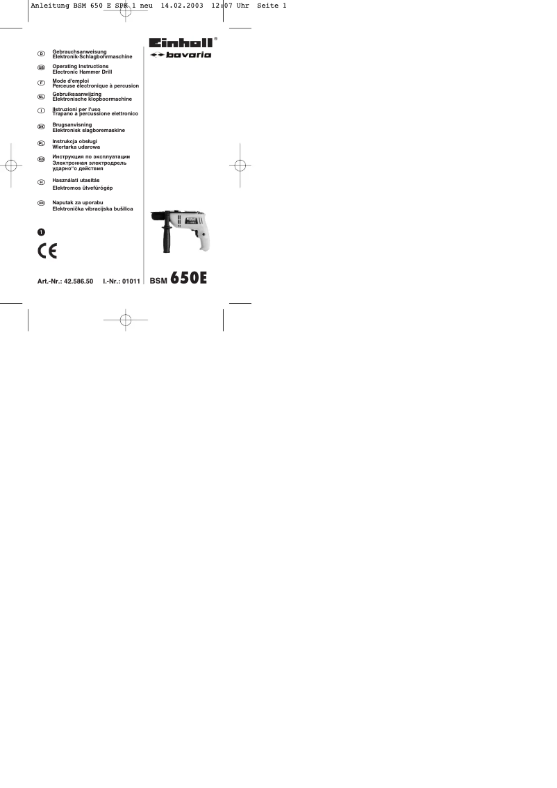 Page 1 de la notice Manuel utilisateur Einhell Bavaria BSM 650 E