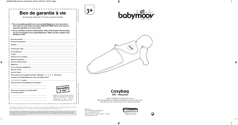 Page 1 de la notice Manuel utilisateur Babymoov Cosybag