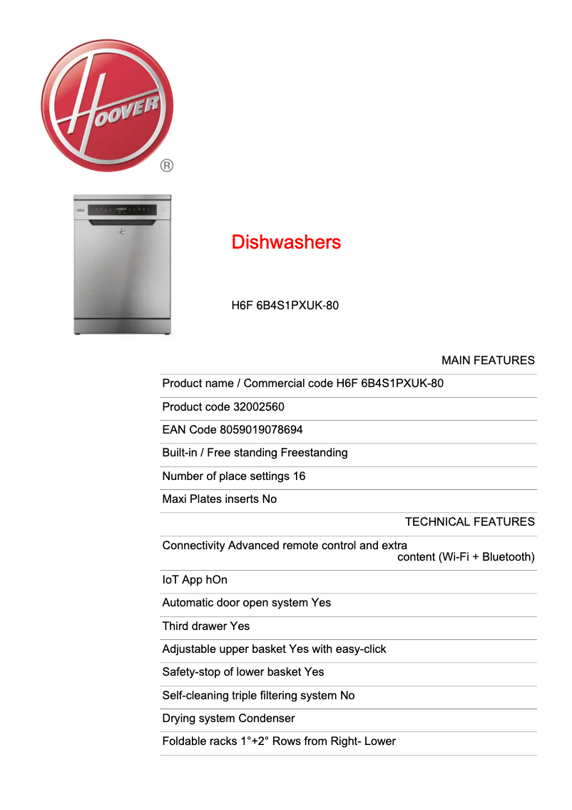 Image de la première page du manuel de l'appareil H6F 6B4S1PXUK-80