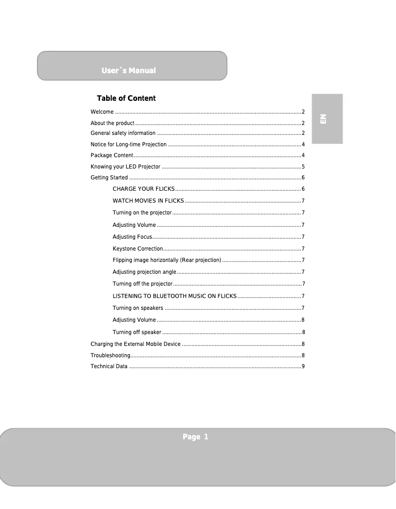Page 1 de la notice Manuel utilisateur Aiptek Flicks 140