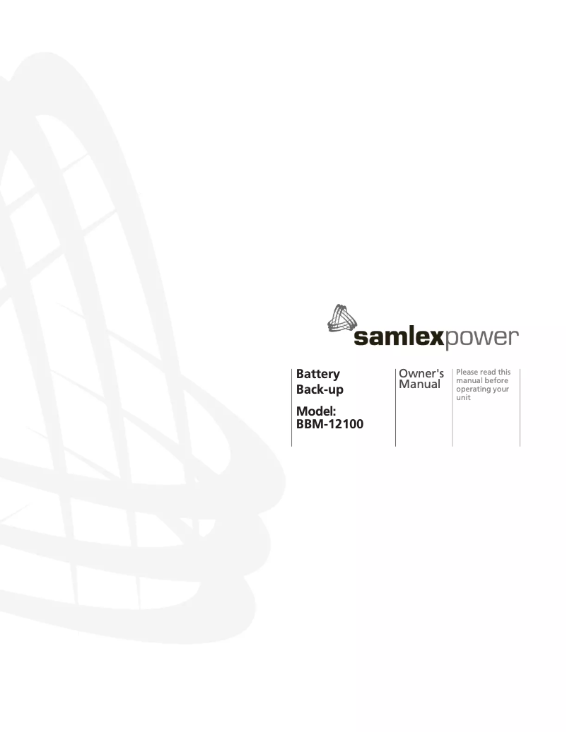 Page n°1 - Manuel utilisateur Samlex BBM-12100