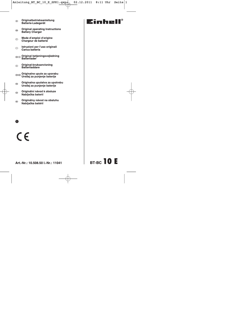 Page 1 de la notice Mode d'emploi Einhell BT-BC 10 E