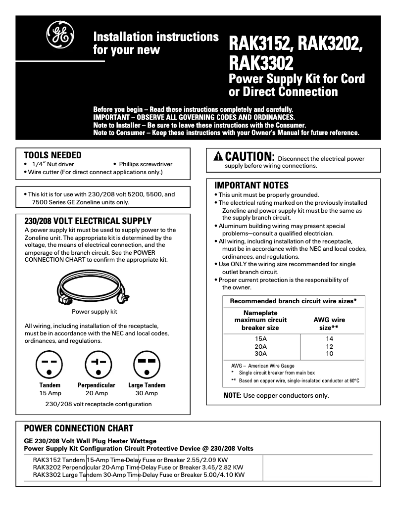 Page n°1 - Guide d'installation GE RAK3152