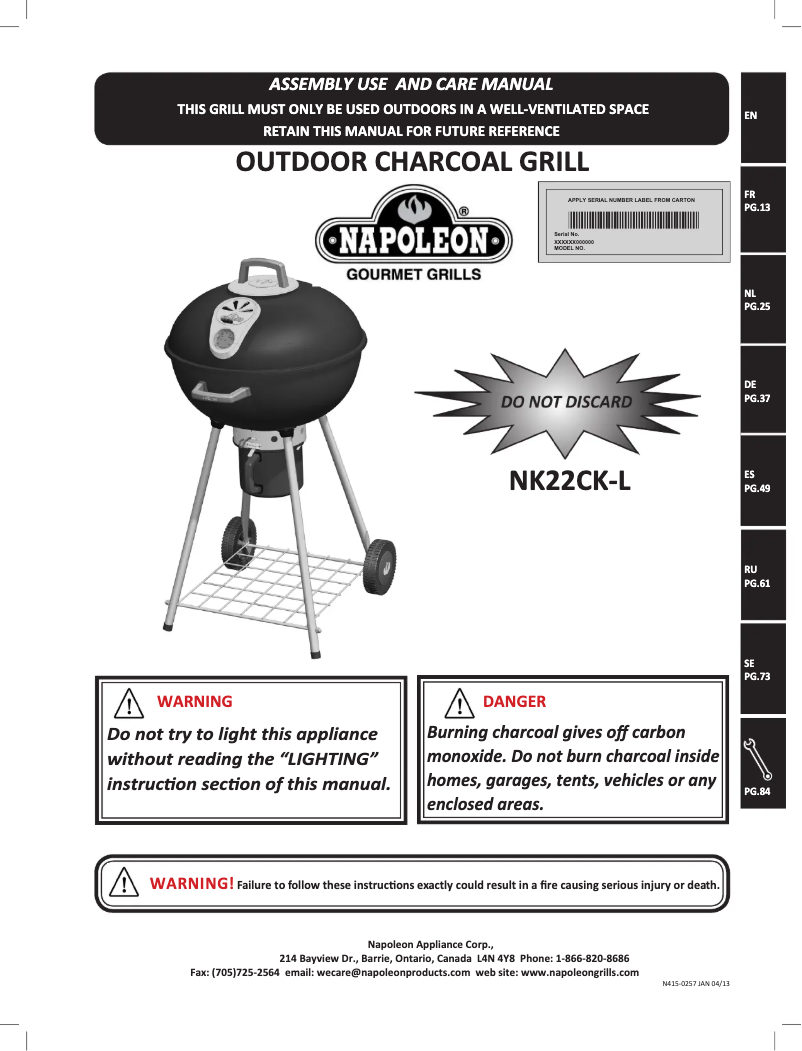 Page 1 de la notice Manuel utilisateur Napoleon NK22CK-L