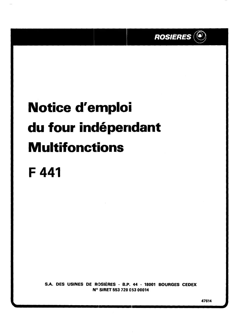 Page n°1 - Manuel utilisateur Rosieres F 441